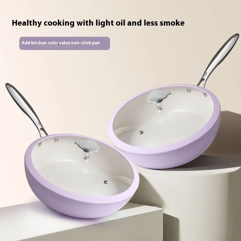28cm Lavender Shell Porcelain Wok Cobblestone Ceramic Frying Pan Full Cooker Universal Gift Pot Woks Product Category