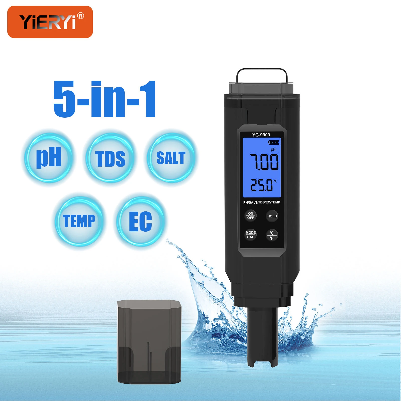 

5 IN 1 PH Meter Digital TDS EC Temp Salinity High Accuracy Water Quality Tester for Aquariums Pools Hydroponic Aquaculture Farm