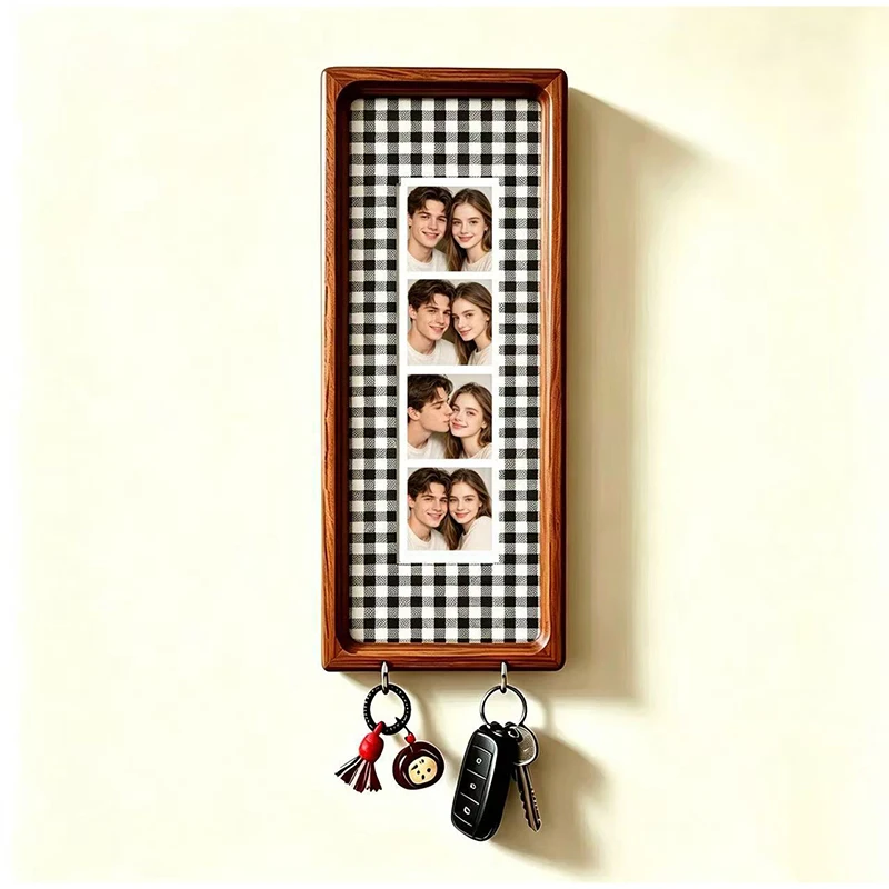 Holz-Fotorahmen für Paare mit Schlüsselhaken, Wandmontierter Bilderrahmen, Modischer Gestreifter Rahmen, Schlüsselhalter, Jubiläumsgeschenk – Detail 16