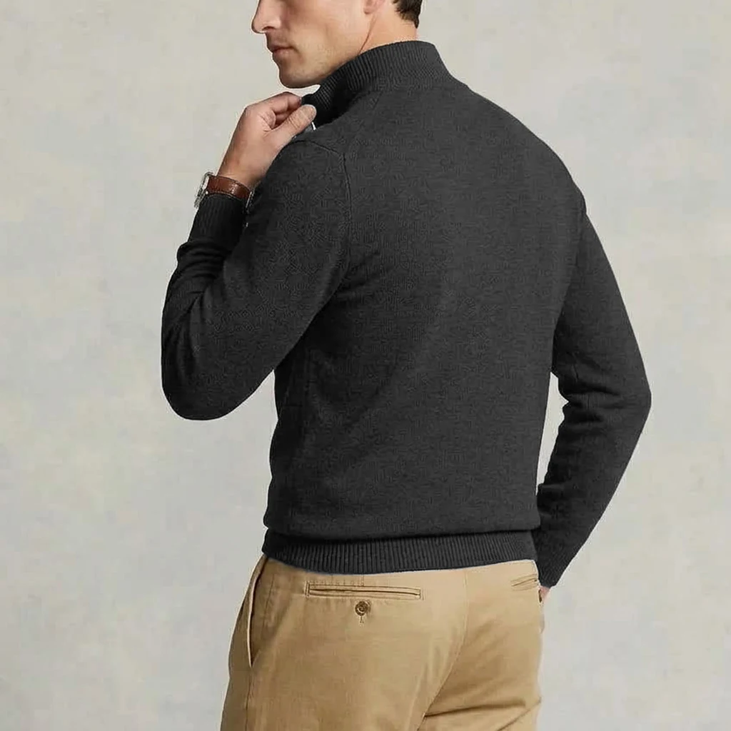 Herbst Herren Strick-Cardigan mit Reißverschluss, lässige Jacke mit Stehkragen, weiche Jacke, schmale Passform, thermische Winter-Oberbekleidung für Herren – Detail 7