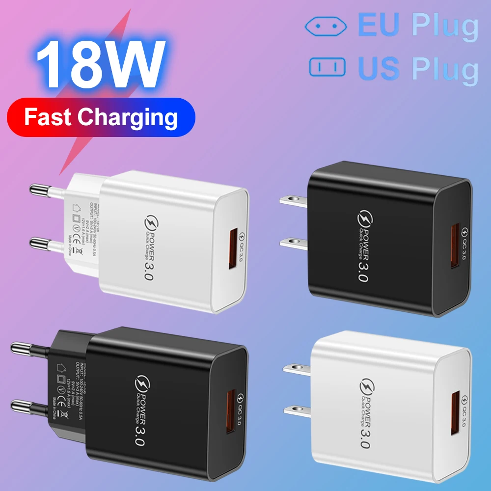18W 3A Fast Charger USB Charger Quick Charge 3.0 Phone Charger for iPhone for Huawei Samsung Xiaomi 