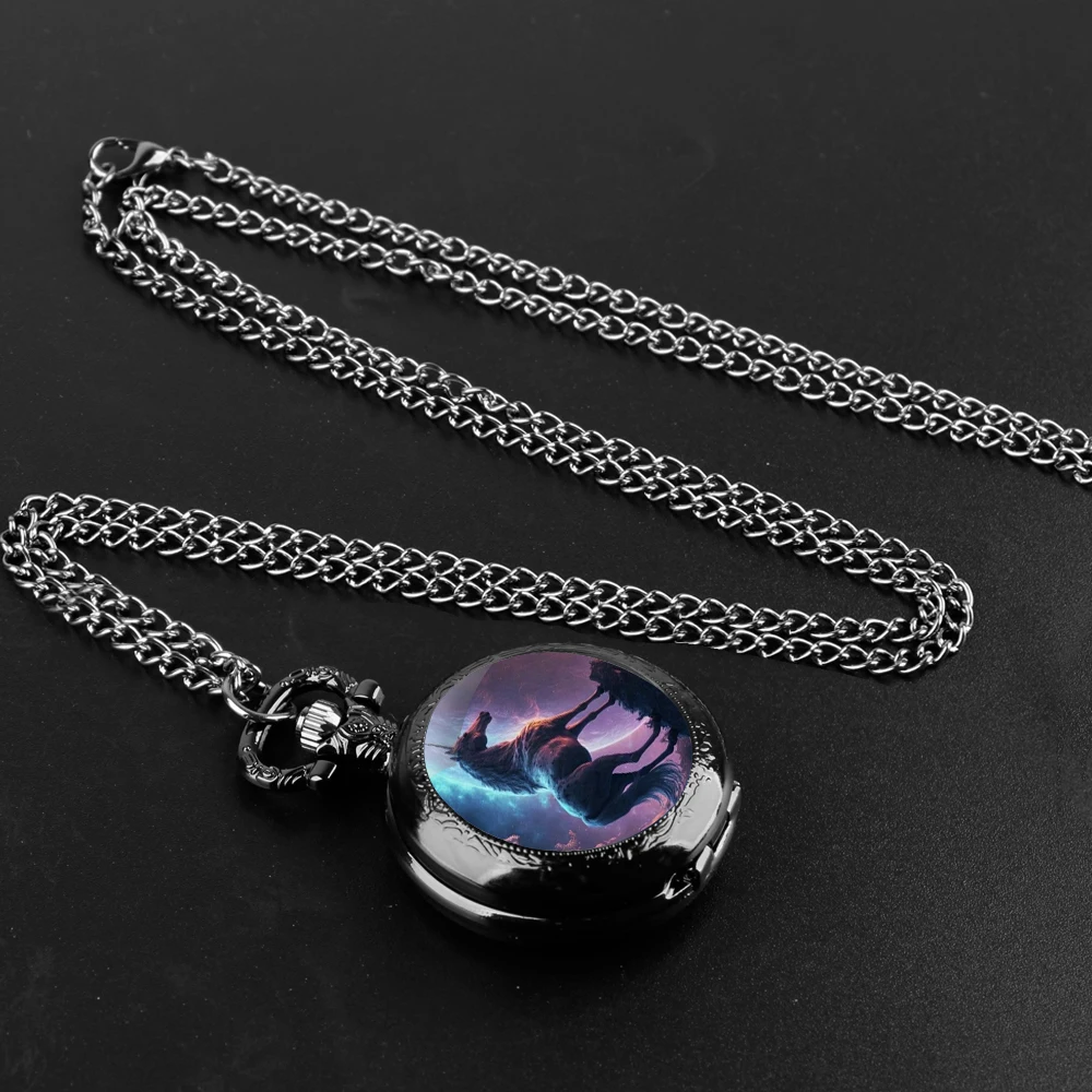 Creative Uniconr Horse Design Glass Cabochon Vintage Quartz Pocket Watch Men Women Pendant Necklace Chain Clock Jewelry Gifts