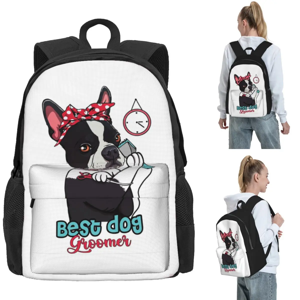 Niedliches Hundepfleger-Geschenk für Frauen, Hundepflege-Rucksack, Tagesrucksack, Kinder-Büchertasche, Schultasche, Umhängetaschen für Männer und Frauen