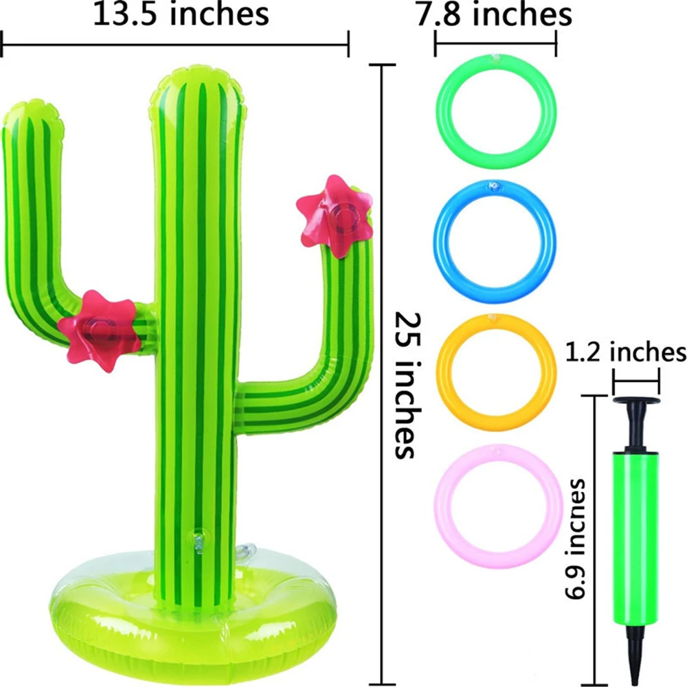 PVC Inflatable Cactus Ring Toss Game Toy for Summer Beach Luau Party Decoration Hawaiian Pool Games Cactus Water Throwing Rings