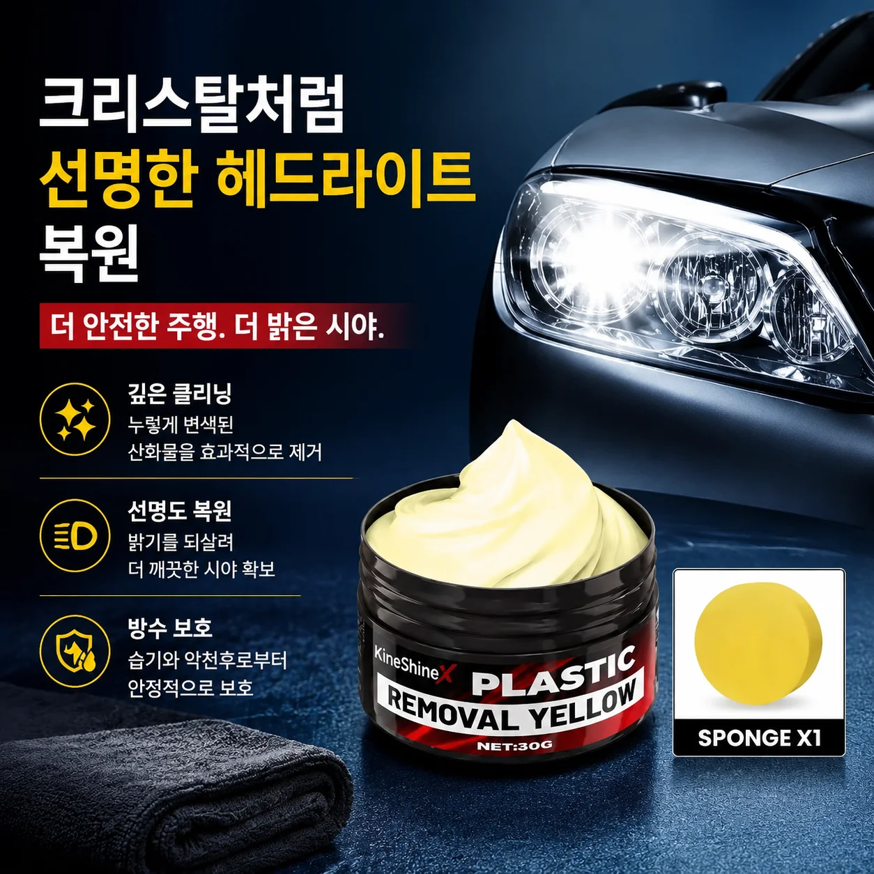 Pasta para Renovación de Faros de Coche, Eliminación de Amarillamiento, Crema de Pulido y Mantenimiento para Manchas Profundas, Restaura el Brillo Transparente