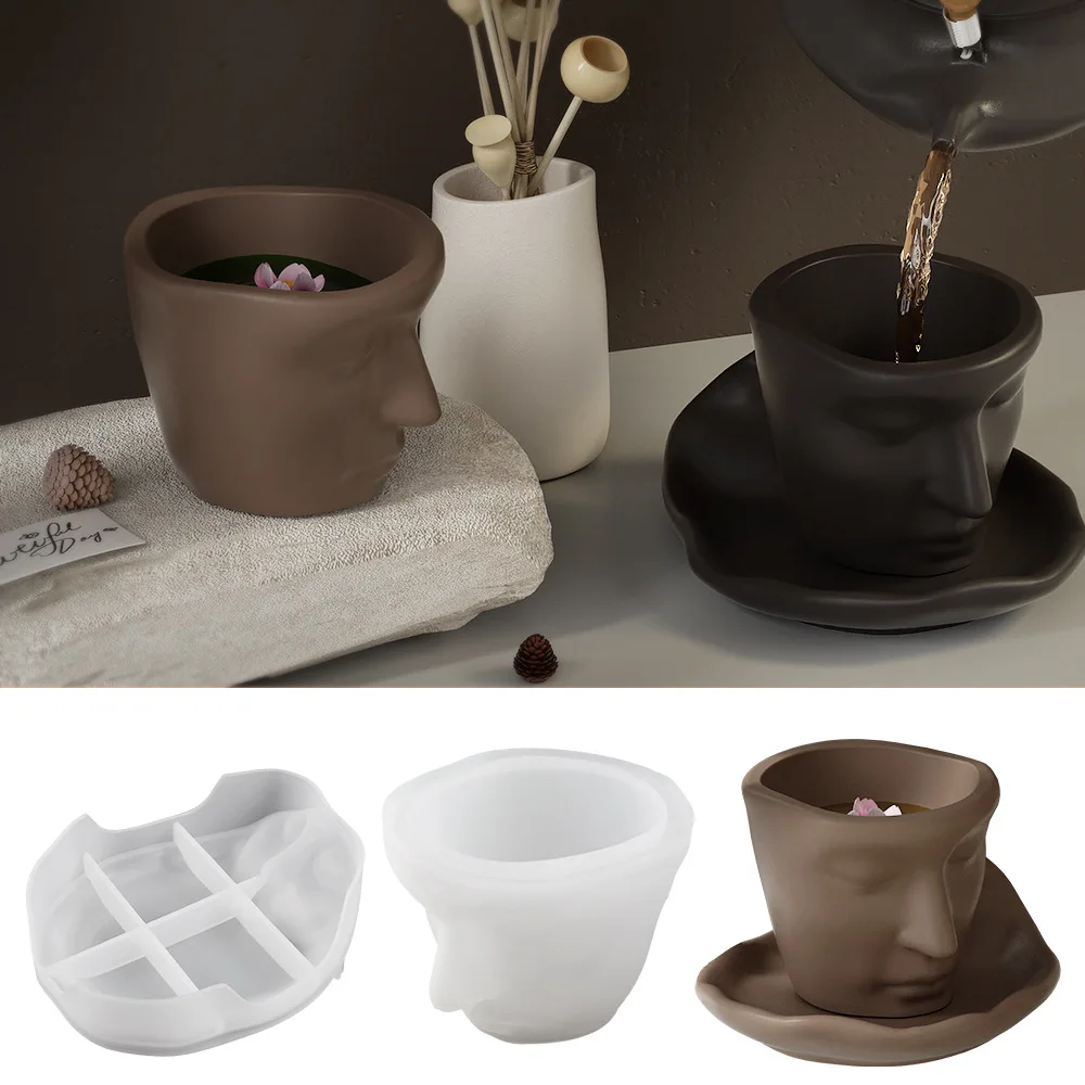 Creative Facial Storage Cup Silicone Mold Facial Storage Cans Candle Cup Concrete Cement Flower Pot Gypsum Mold Handmade Craft