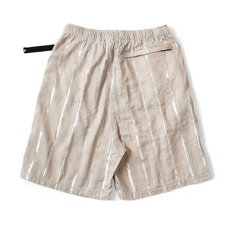 Kapital Hirata Style Linen Bright Color Coarse Stripe Custom Fabric Drawstring Elastic Waist Shorts for Men