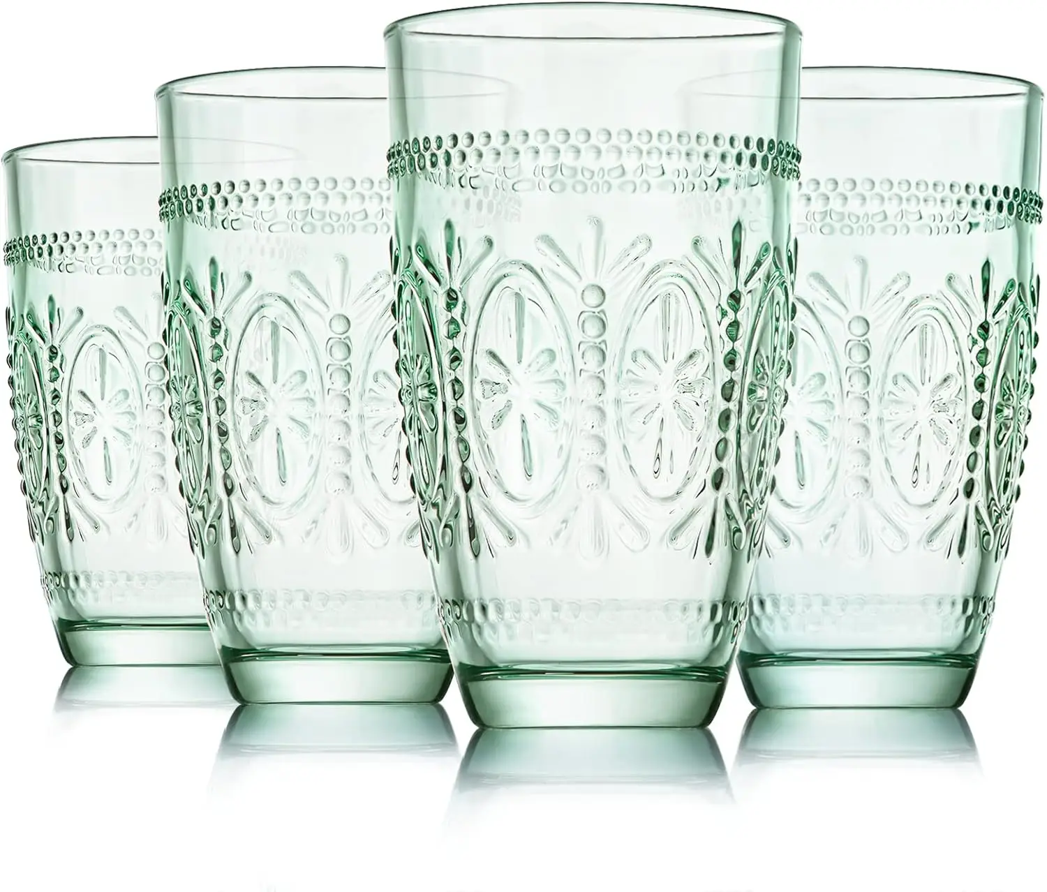 

Colored Vintage Drinking Glasses Set of 4, 15.5 oz Romantic Embossed Water Glasses, Colored Tumblers