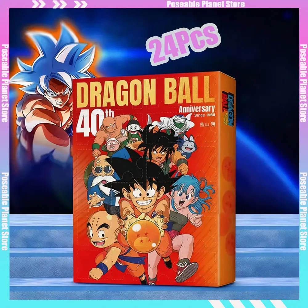 24 unids/set 2D Anime Dragon Ball 40 aniversario calendario de Adviento caja Goku figura de Anime caja ciega de moda modelos aleatorios juguetes regalos