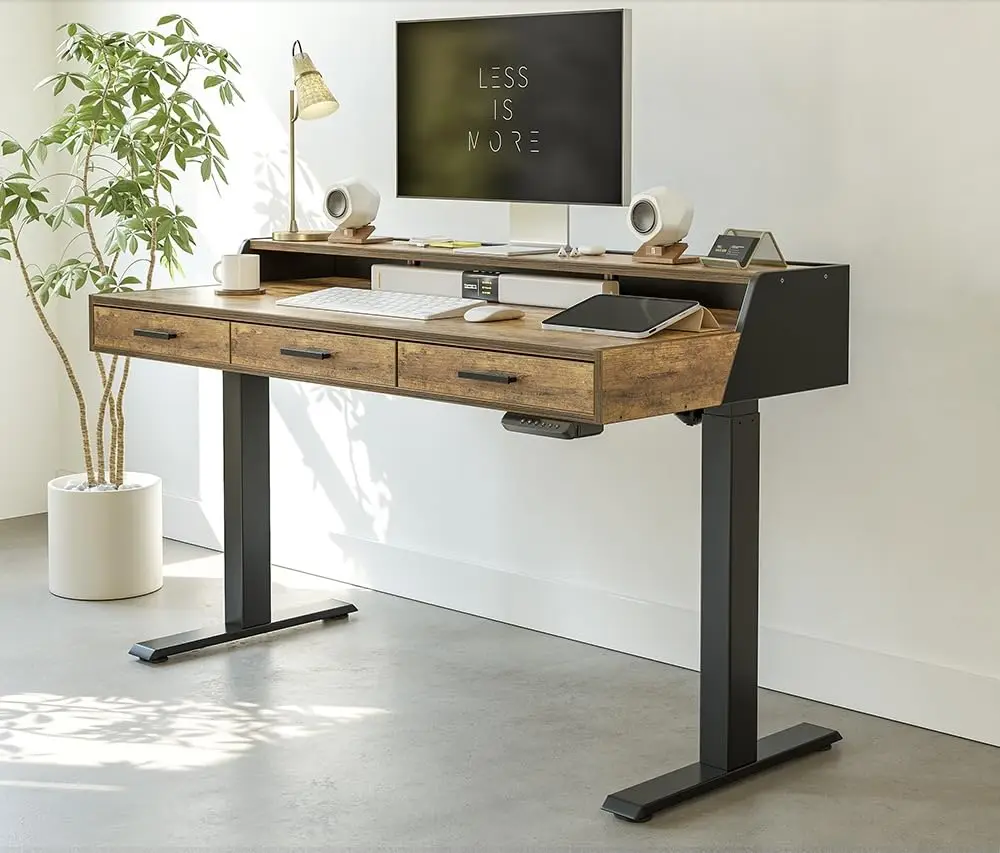 

48x24 Electric Height Adjustable Standing Desk with Storage Shelf, Ergonomic Home Office Furniture, Customized
