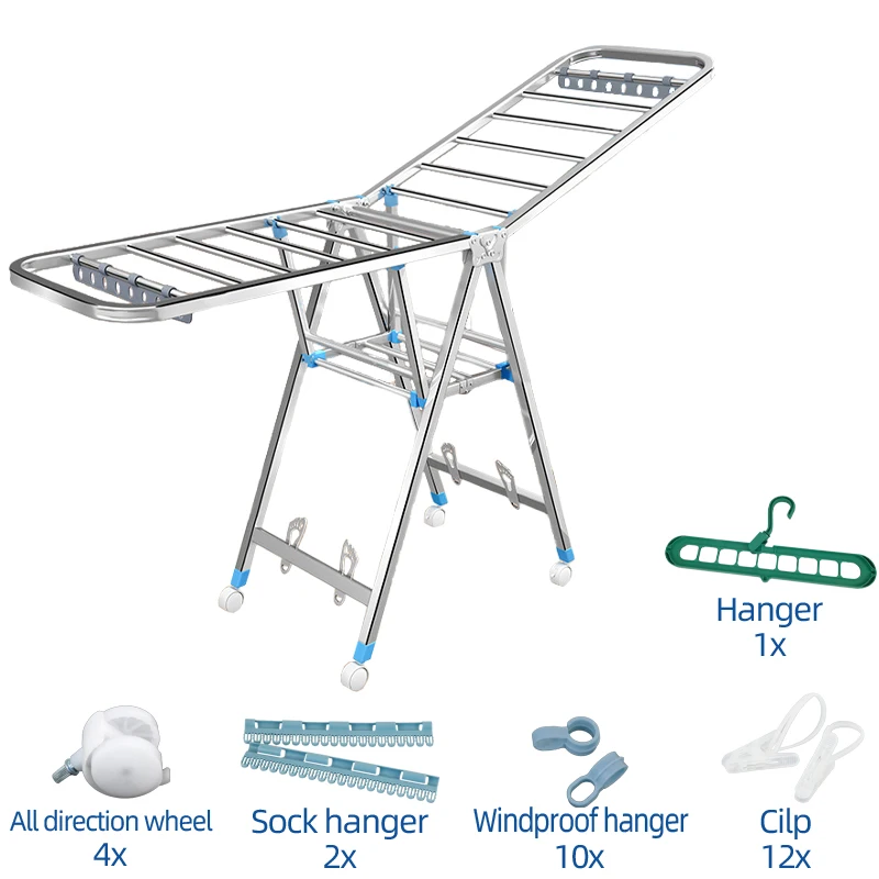 Portable Folding Clothes Drying Rack , Large Laundry Drying Rack  Drying Rack Clothing for Outdoor with Wheels