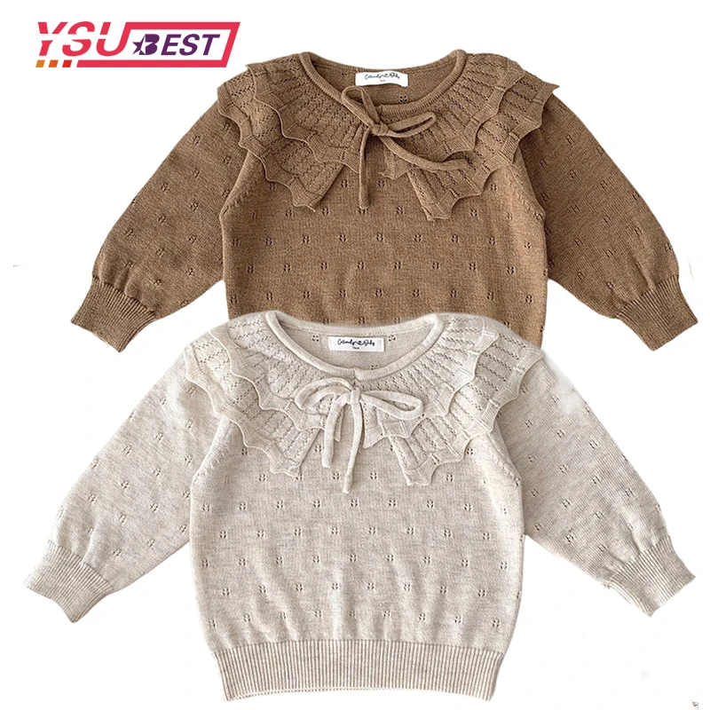 

Baby Sweaters Girls Pullover Sweaters Clothes Baby Girls Clothes Double Layered Ruffle Collar Baby Sweaters Thin Knit Pullover