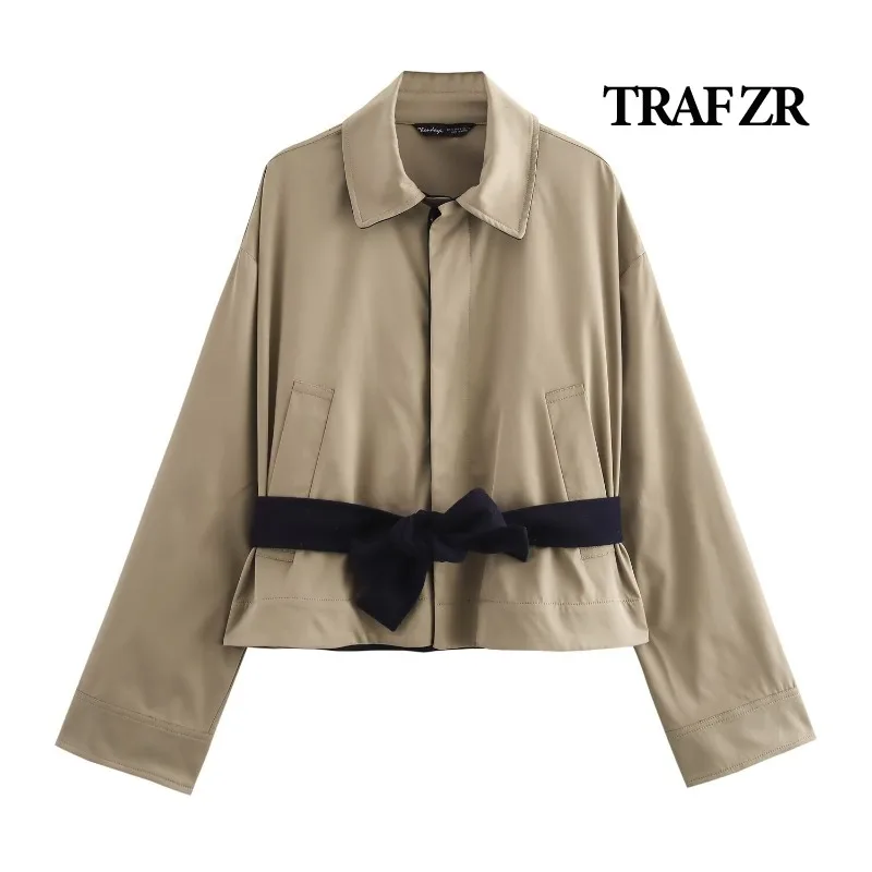 TRAF ZR Solid Jacket with Sashes Jackets Women Summer 2024 Elegant Luxury Women\'s Coat New in Coats England Styl Jackets