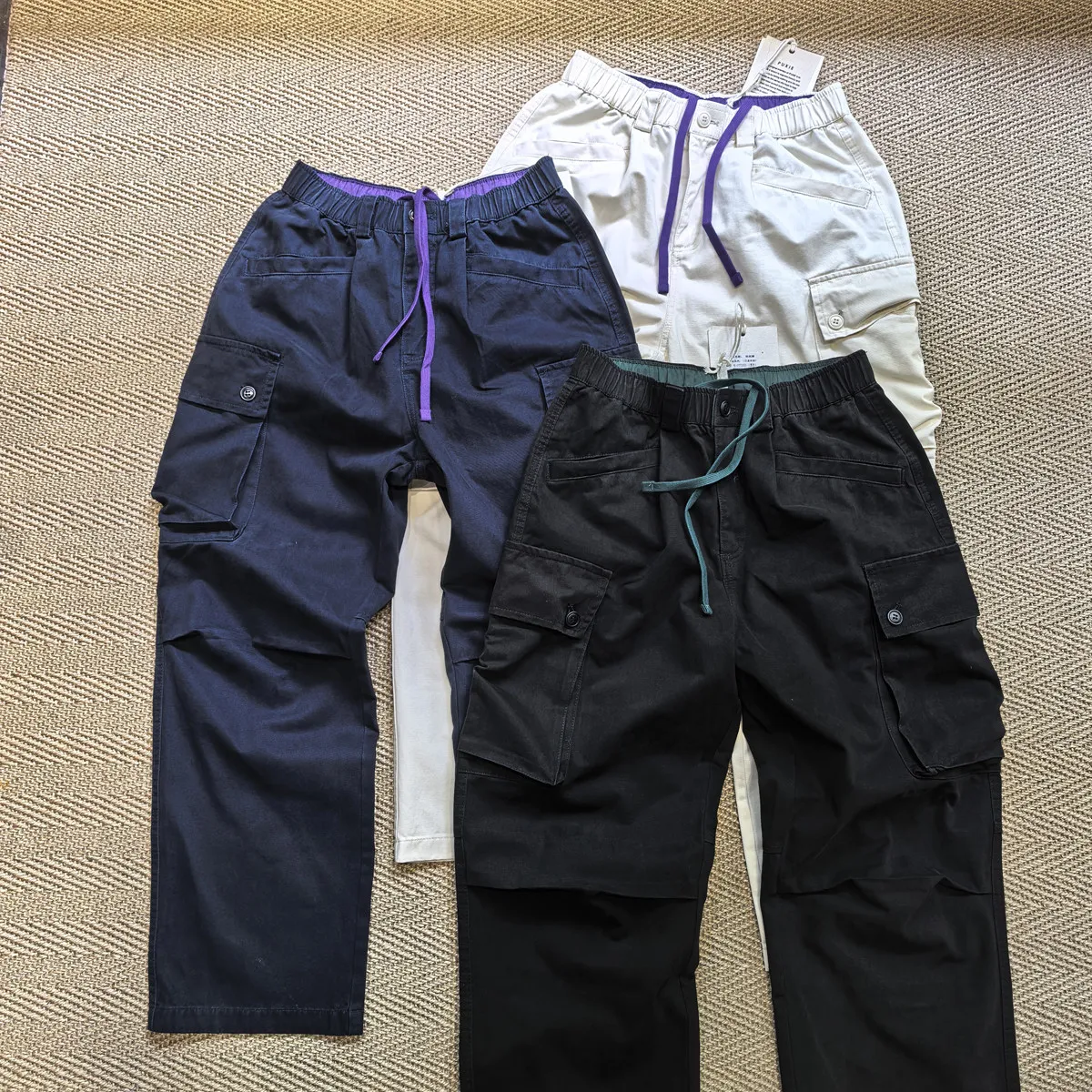 Amekaji Wear Simple Japanese Solid Color Large Pocket Pants Loose Casual Pants Cotton Overalls Men and Women