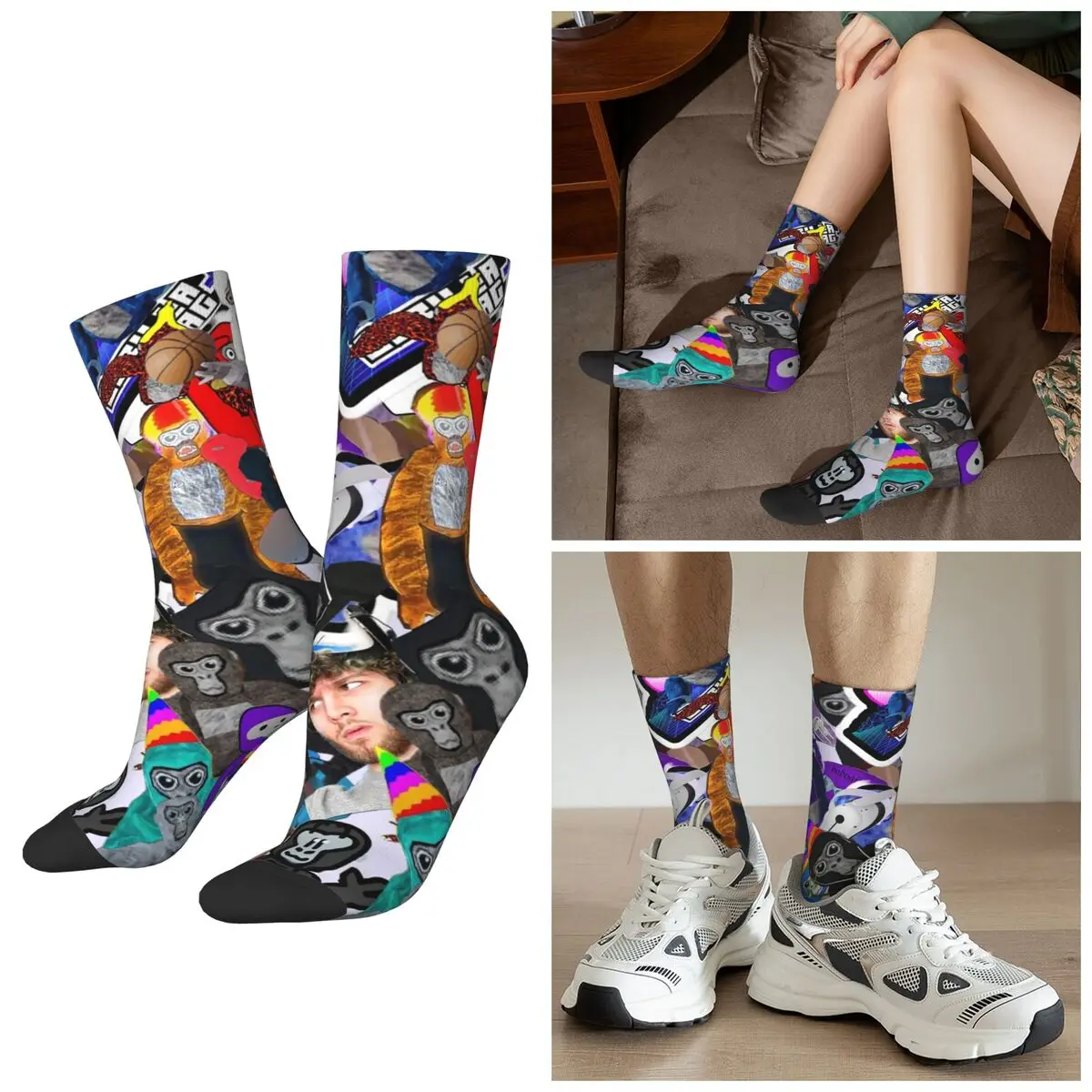 All Seasons Gorilla Tag Monkey Socks Harajuku Crew Socks Sweat Absorbing Stockings for Men Women Valentine's Day Gifts