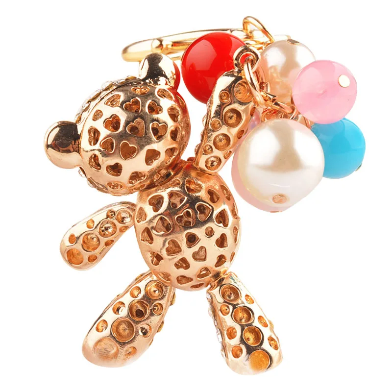 Unique Fun Bear Keychain Gift For Girls Pure Handmade DIY Artificial Diamond Cute Bear Car Keychain Pendants And Bag Ornaments