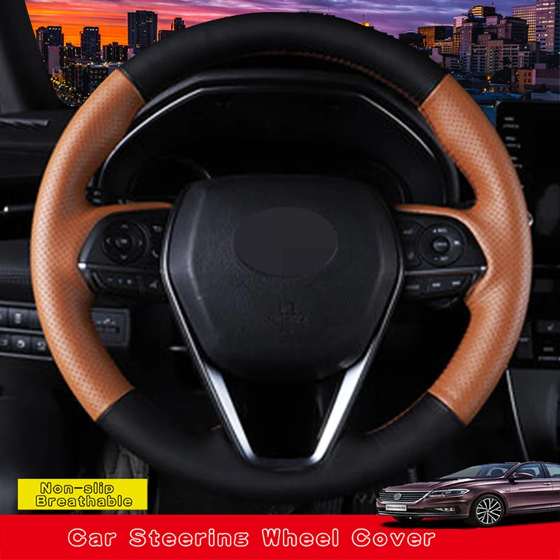 Customize Genuine Leather Steering Wheel Cover For Toyota Camry 2018-2019 Avalon 2019 RAV4 2019 Corolla 2019-2020 Car Interior