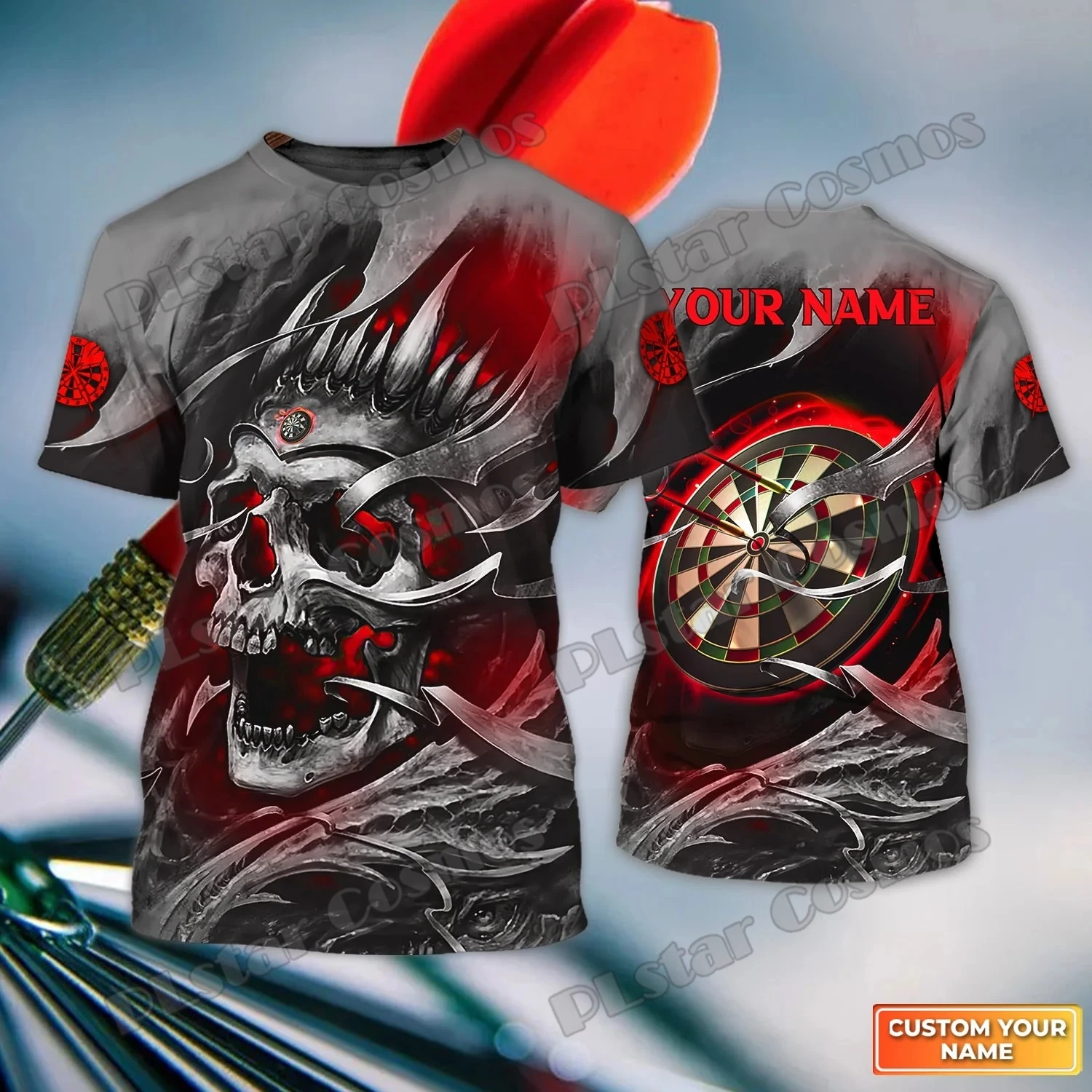 

Personalized Name Skull Dartboard multicolor 3D Printed Men's T-shirt Summer Unisex Casual t shirt Gift For Darts Player DW253