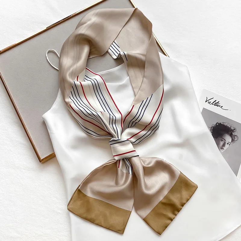 145X15CM Striped Silk Scarf Women\'s Slim Long Version Versatile Suit Shirt Spring and Autumn Simple Outfit Scarf Headband