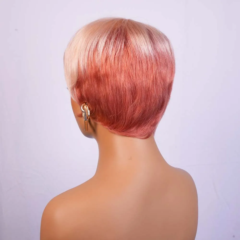Розовый короткий парик из натуральных волос, парик с стрижкой пикси с челкой, человеческие волосы Remy, машинное производство, парики для чернокожих женщин