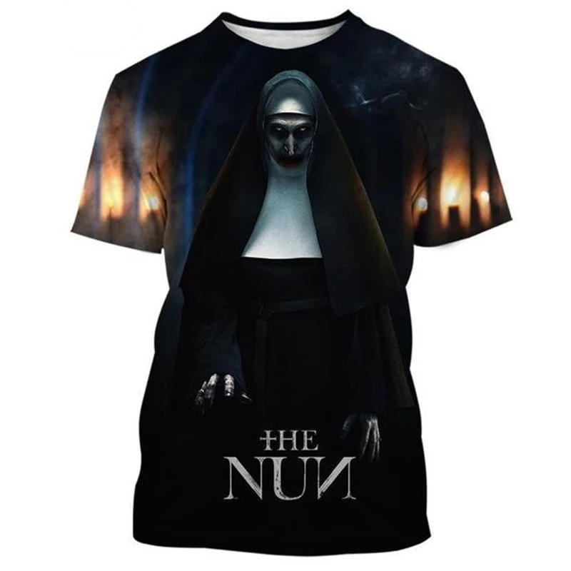 2024 Funny T Shirt Fashion Casual Horror Movie The Nun 3D Painted T Shirt Men\'s Harajuku Short-sleeve Streetwear Top 100-6XL