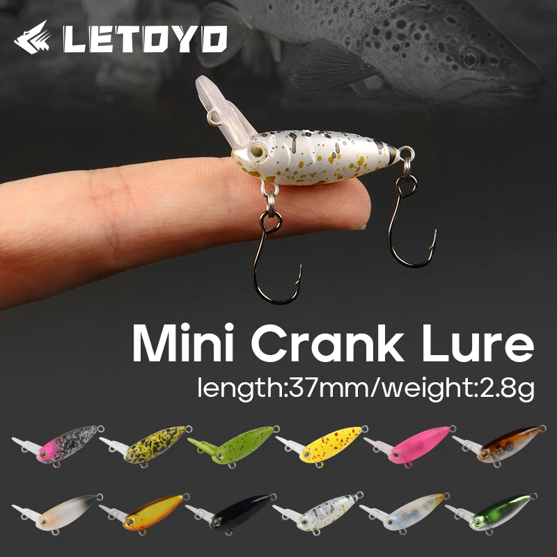 LETOYO 2.8g/37mm Mini Crank Lure Full Swimming Layer Inverted Tongue Plate Crankbait Quickly Sinking Trout Lures