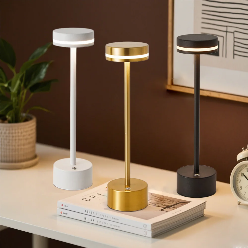 

Simple LED Rechargeable Touch Metal Table Lamp Three Colors Bedside Creative Ambient Light Bar Outdoor Decoration Night Light