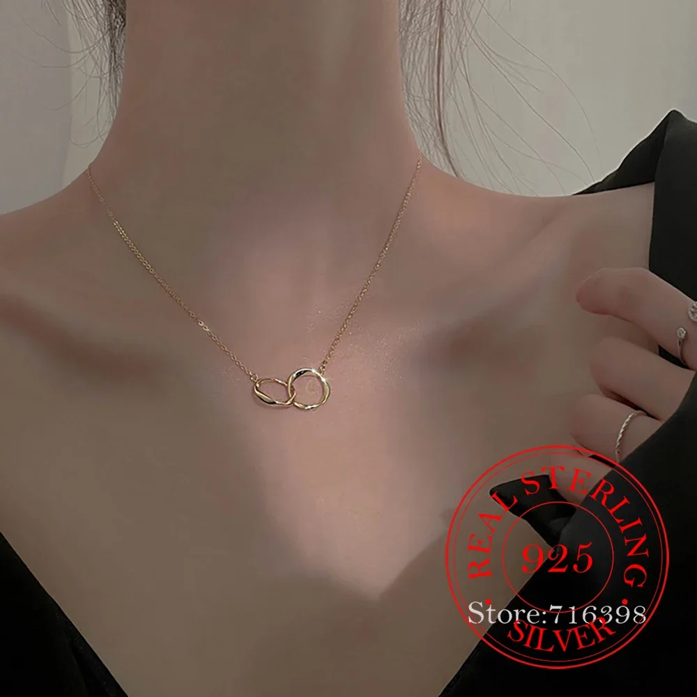 925 Sterling Silver Circles Pendant Necklace for Women Luxury Designer Jewelry Silver 925 Clavicle Chain Collares Para Mujer