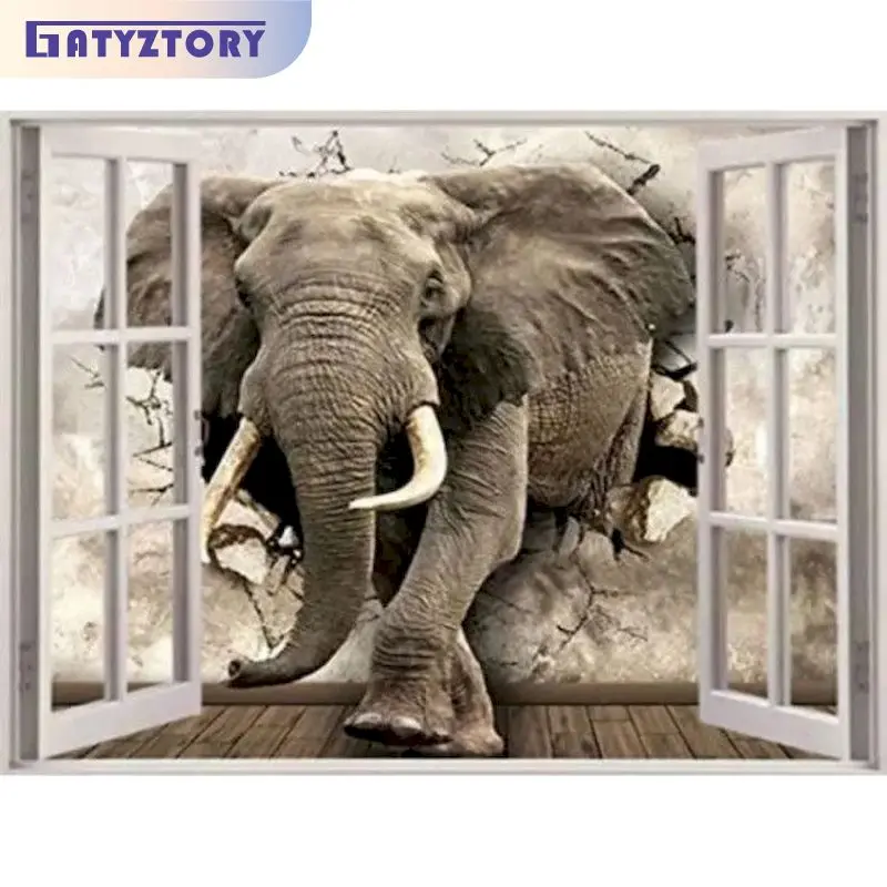 

GATYZTORY Rhinestones Diamond Painting Frame Elephant Full Square Round Diamond Embroidery Diy Gift For Adults Animal Artwork