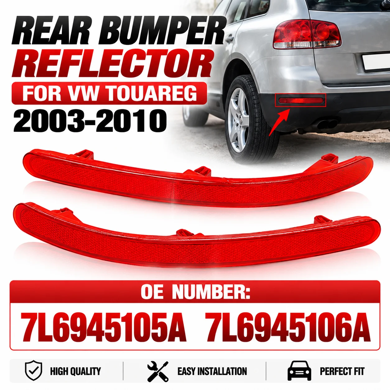 For VW Touareg 2003-2010 Car-Styling Car Tail Rear Bumper Reflector Light Rear Brake Lamp 7L6945106A 7L6945105A