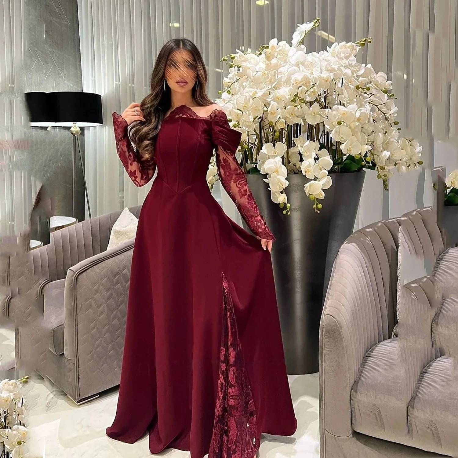 

Бордовое вечернее платье с длинными рукавами на заказ Вечерние платья для выпускного вечера Pastrol унисекс Джерси Ретро Дубай Саудовская Аравия по индивидуальному заказу