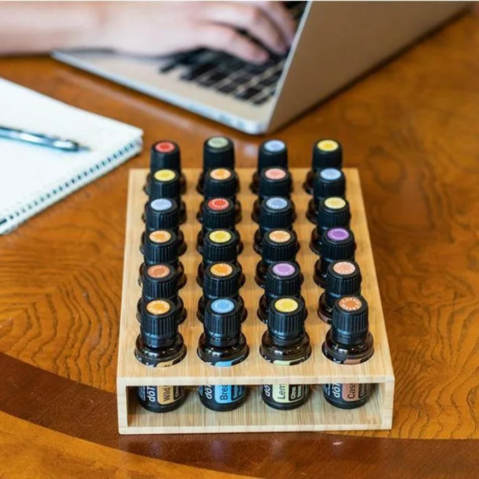 Simple 24 Hole Bamboo Oil Bottle Base Table Table Display Stand 15ml Aromatherapy Oil Bottle Finishing Storage Rack