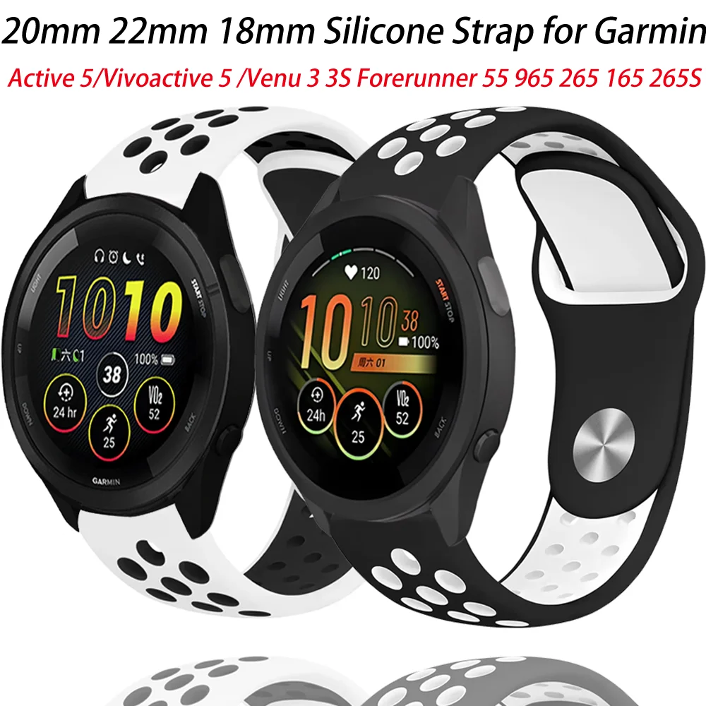 

20mm 22mm 18mm Silicone Strap for Garmin Active 5/Vivoactive 5 /Venu 3 3S Sports Bracelet Garmin Forerunner 55 965 265 165 265S