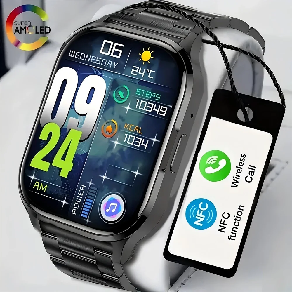 

2024 New Smartwatch - Heart Rate & Sleep Monitor. Breathing Training. AMOLED HD Screen. Bluetooth Call. Weather Forecast