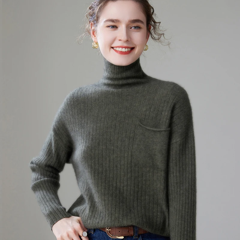 Women High Elastic Pullover 100% Cashmere Sweater Winter New Turtleneck Sweater Female Warm Soft Basic Jumper Solid Slim Tops