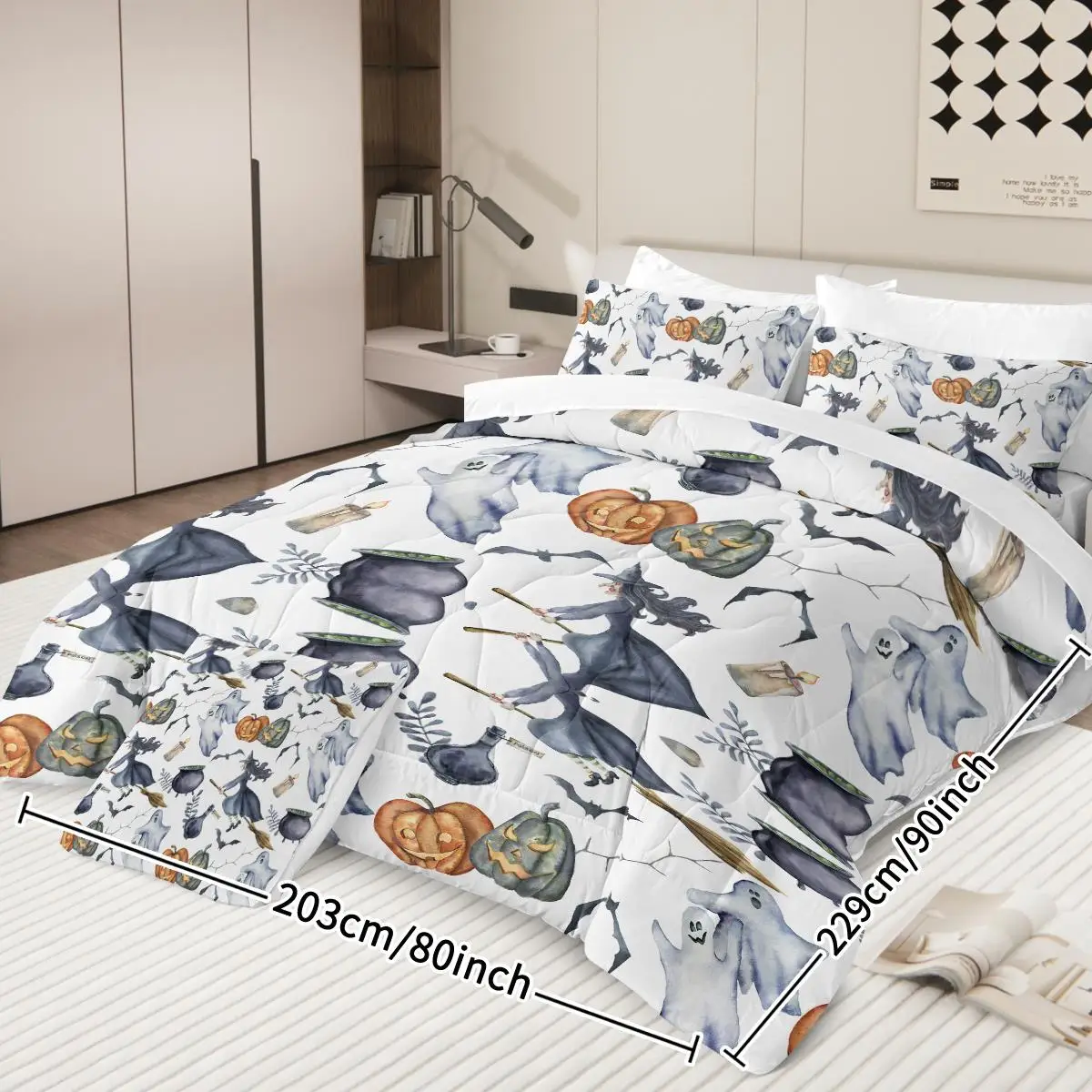 

8 Pieces Halloween Comforter Set, Witch Pattern Bed in A Bag Bedding with Comforter Sheet Sham - 1 Comforter, 2 Pillow Shams, 1