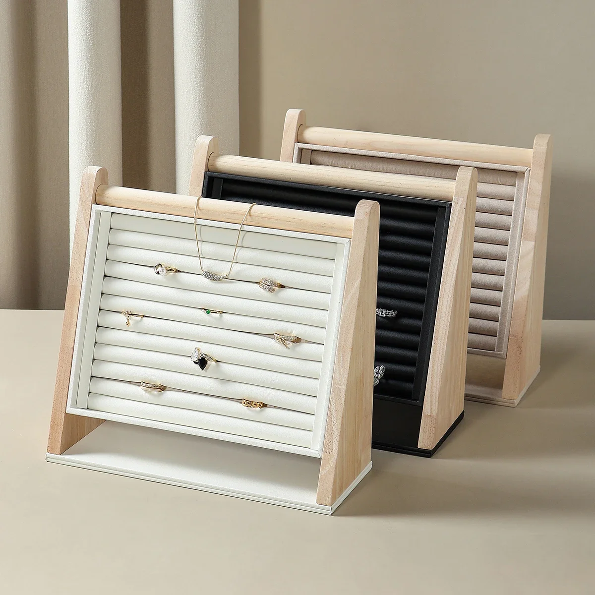 Eco Wood Ring Holder & Leather/Velvet Desk Organizer – Compact Anti-Loss Storage, Holiday Gift