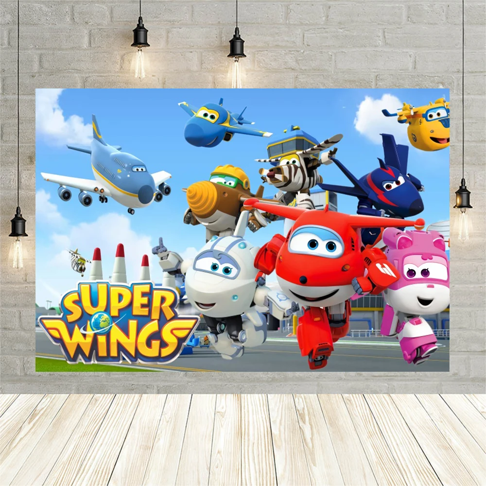 Benutzer definierte Cartoon Super Wings Hintergrund Fotografie Baby party Geburtstags torte Tisch Party Dekor Foto Foto Hintergrund Studio