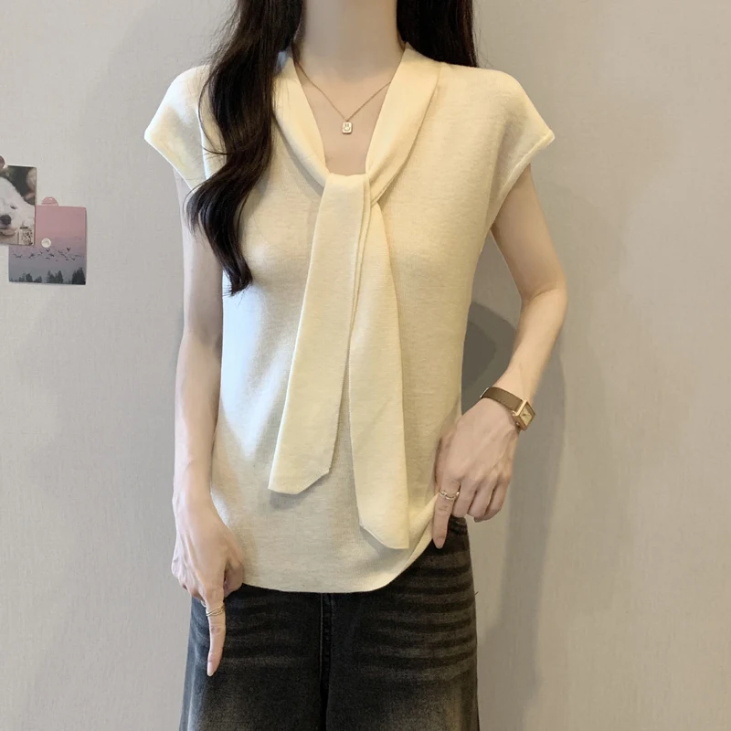 

plus Size Summer Women's T-irt Knitted with Sa ort Sve Svel Fluffy Sve Cotton Polyester Casual Korean Sle