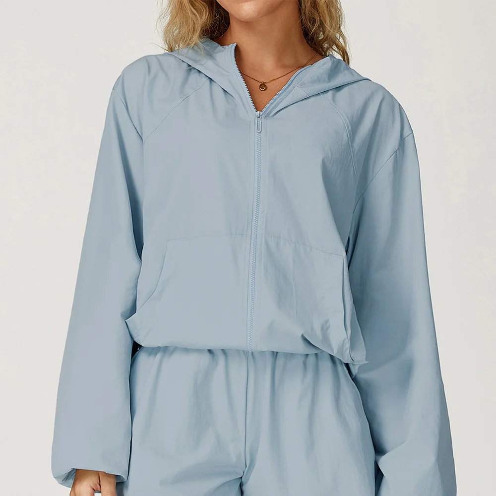 [only coat]Spring and Autumn Quick drying Sport Cool and Breathable Cap Zipper Anti UV Sunscreen Long sleeved Jacket for Women