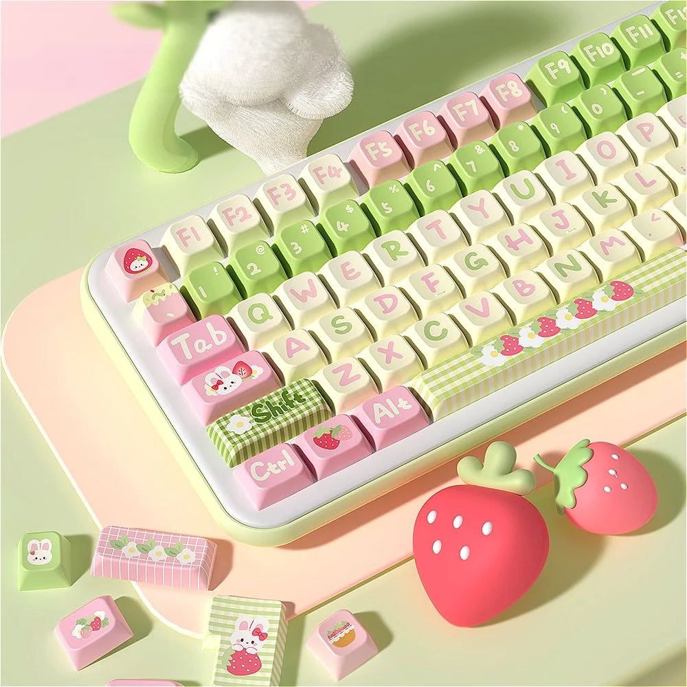 

PBT Keycaps 138/158 Keys MDA Strawberry Milk Rabbit Theme, Personalized Keycaps for Cherry MX 104/87/61 Mechanical Keyboard