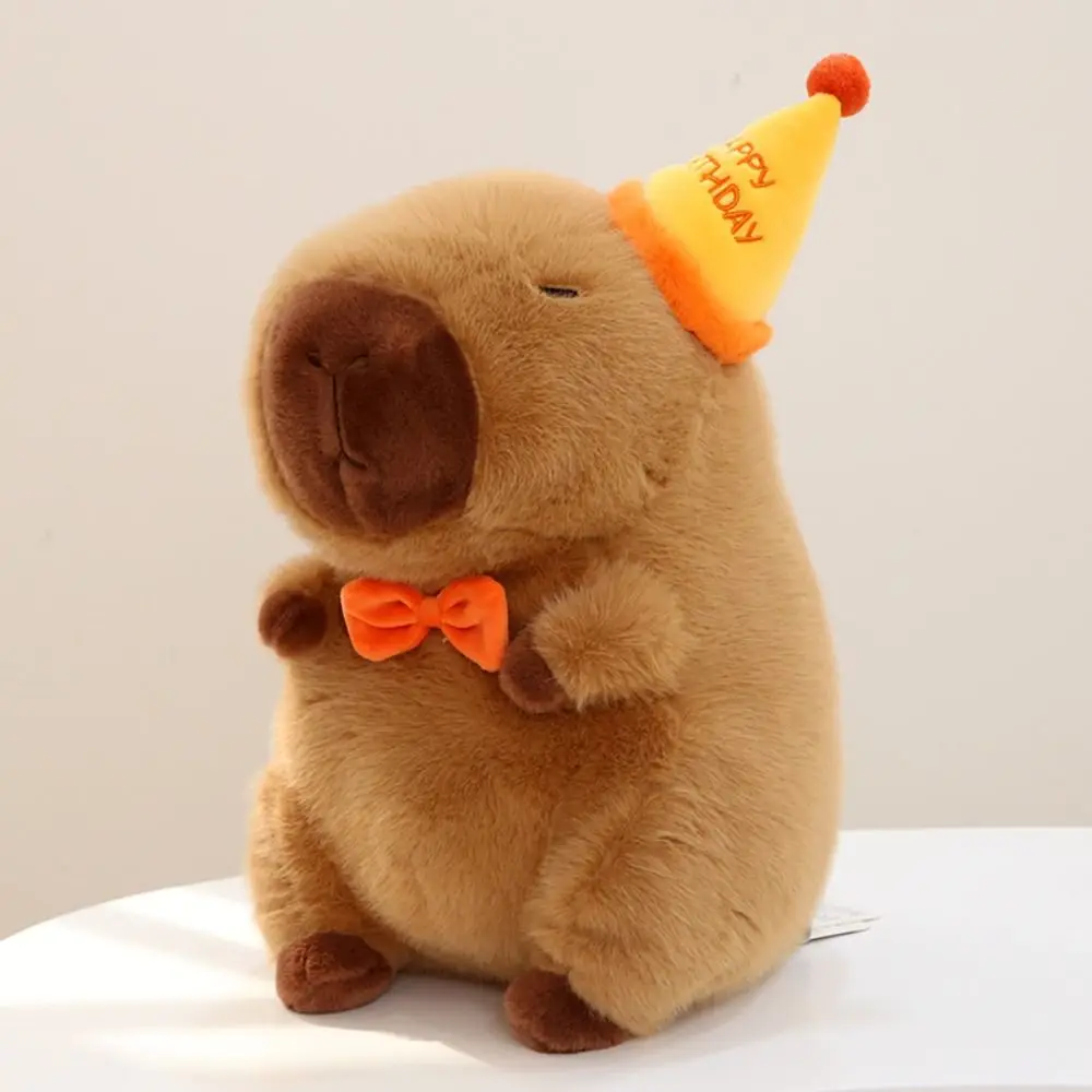 Happy Birthday Hat Capybara Doll 30cm Super Soft Plush Capibara Toys Home Decor Cartoon Anime Stuffed Animal Doll