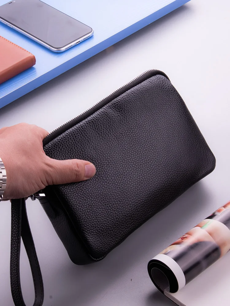 

Повседневная кожаная сумка для мужчин из мягкой воловьей кожи, большой емкости, длинный кошелек на молнии, простая модная ручная сумка для бизнеса