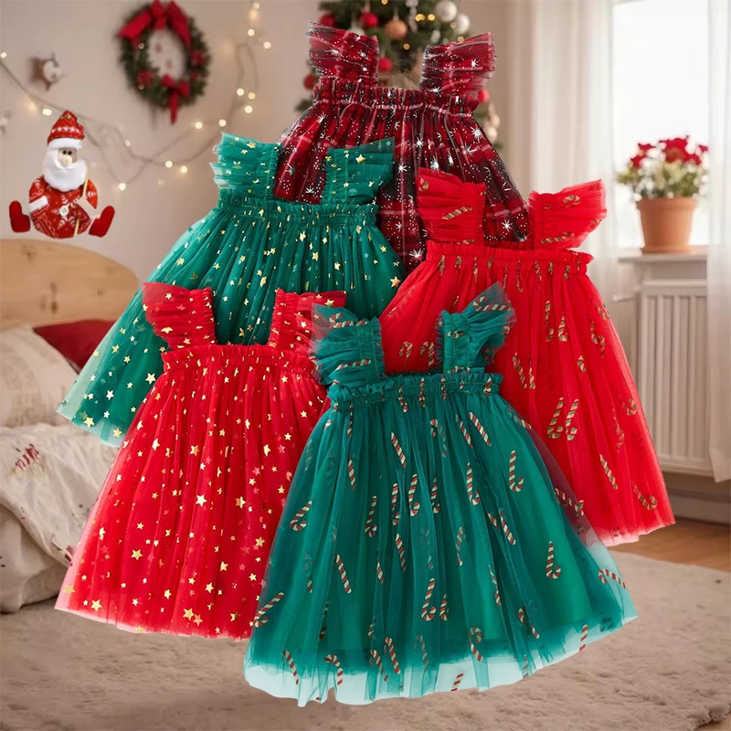 

Toddler Christmas Tutu Dress Baby Girl Sleeveless Layered Tulle Dress Little Girl Princess Dress Christmas New Year Outfit 6M-6Y