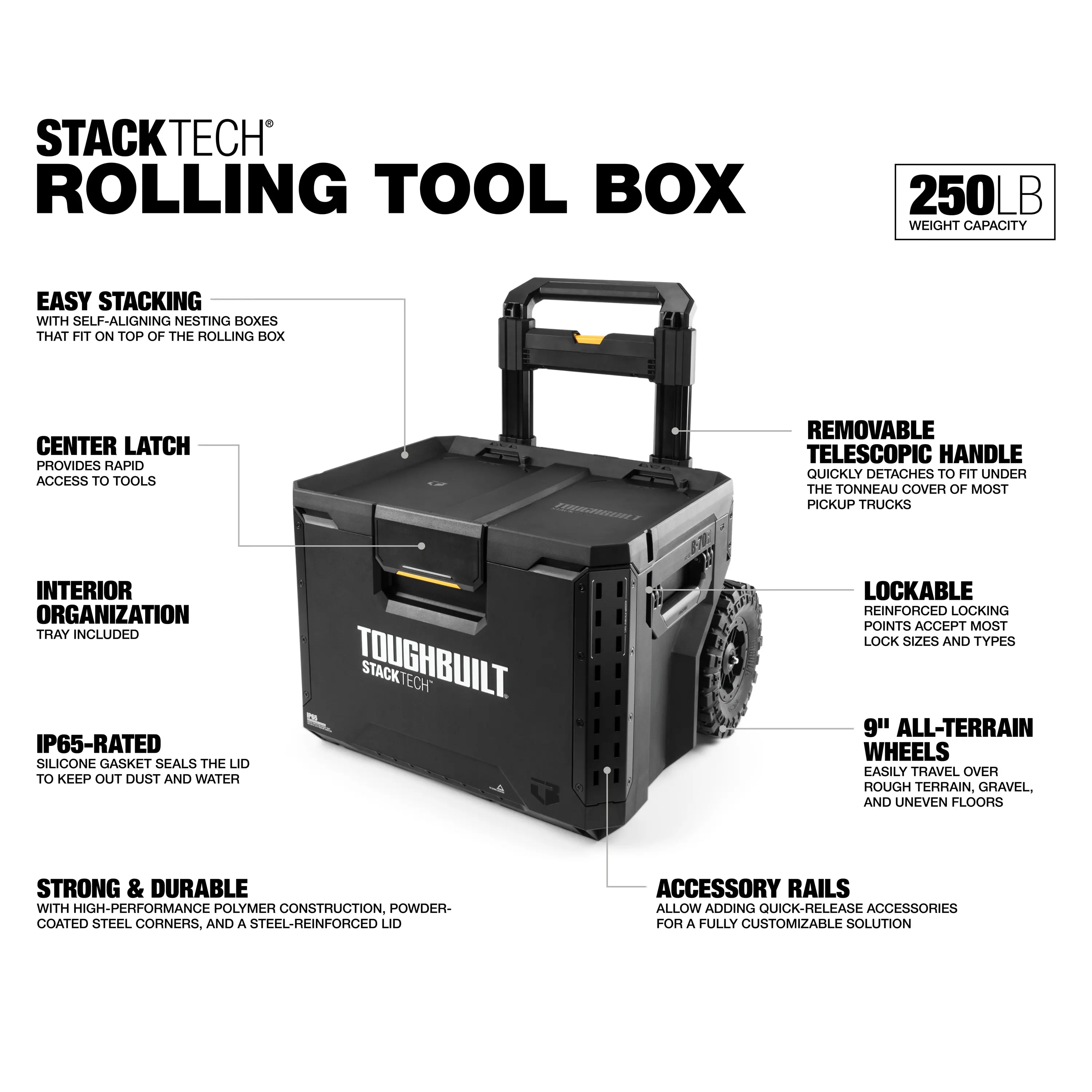 TOUGHBUILT TB-B1-B-70R StackTech Rolling Tool Box Multi-functional Maintenance Parts Box Storage Caddy Removable Trolley Toolbox