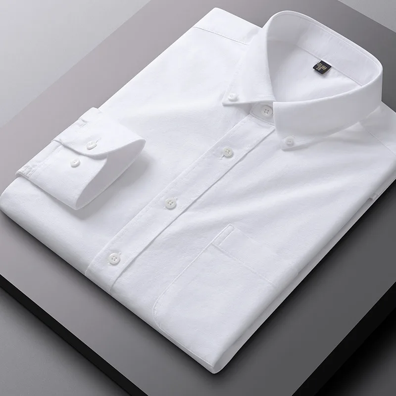 New in shirts 100%cotton long-sleeve shirts for men slim fit formal plain shirt soft single pocket Smart Casual office clothes