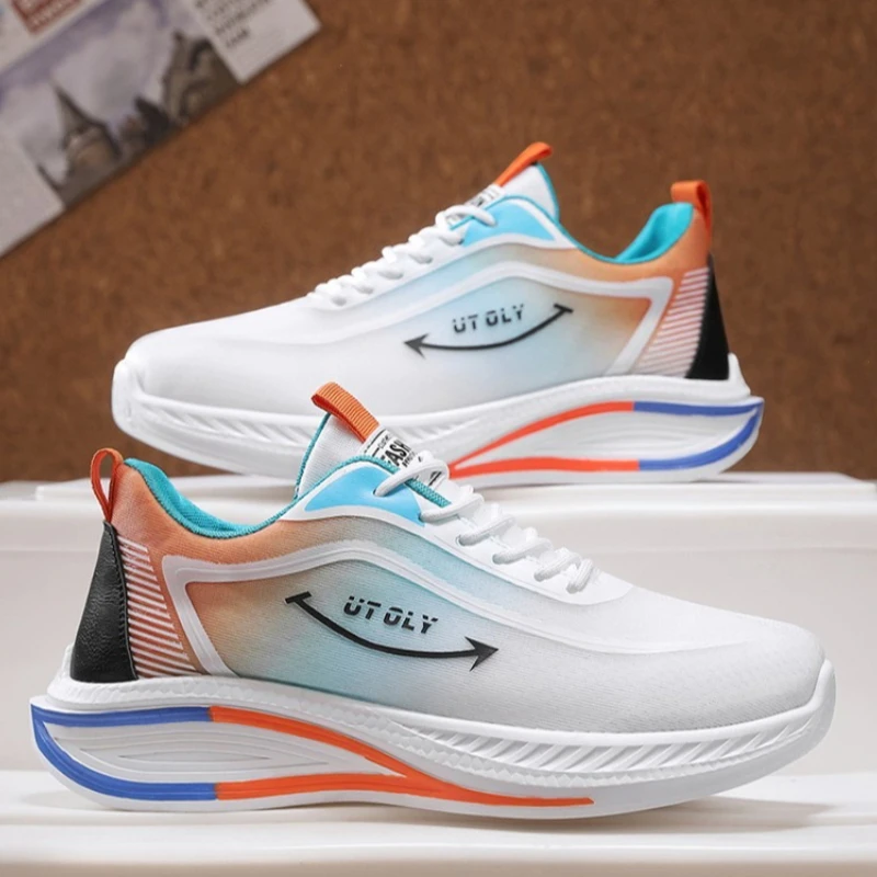

Мужские летние спортивные кроссовки больших размеров для бега на открытом воздухе с цветными блоками, высококачественная шнуровка с круглой головкой для отдыха на четыре сезона