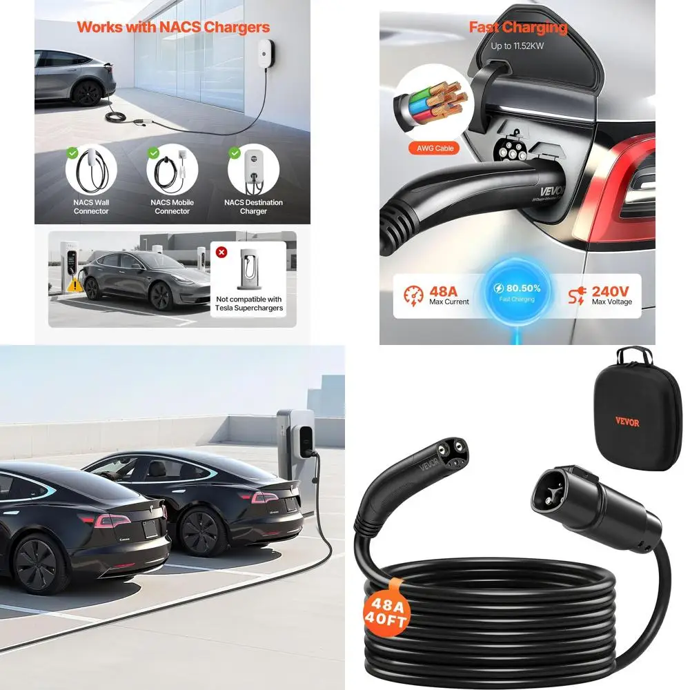 

EV Charger Extension Cable for Tesla, 48Amp 40 ft Max 240V 11.52 kW with NACS Plug, EV Extension Cord for Level 1/2 Tesla Mobile