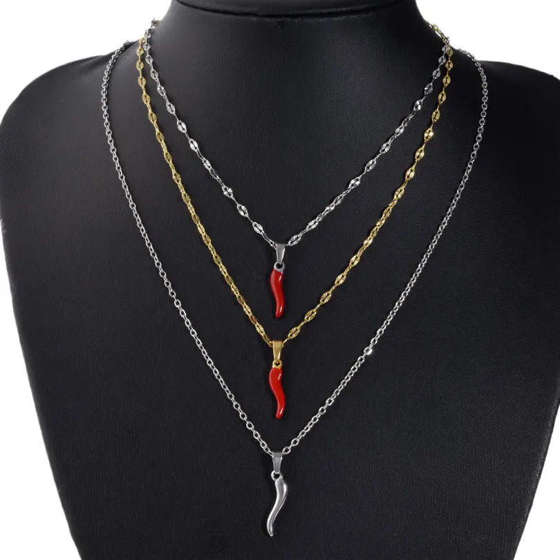 1 قطعة الفولاذ المقاوم للصدأ النساء الإيطالية كورنيسيلو محظوظ الفلفل الحار القرن قلادة القلائد العصرية الفلفل الساخن Collares الفقرة Mujer مجوهرات