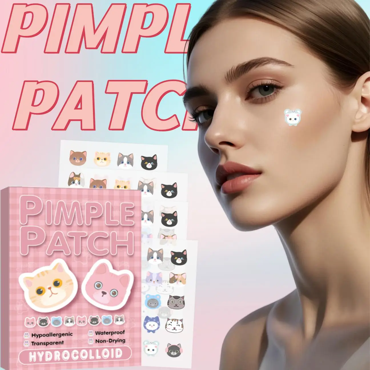 رقع حب الشباب بحمض الساليسيليك - ملصقات غير مرئية ولطيفة على شكل قطة لمحاربة البثور وتهدئة البشرة